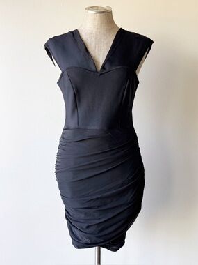 Elliatt Praise Black Bodycon Dress with Ruched Skirt